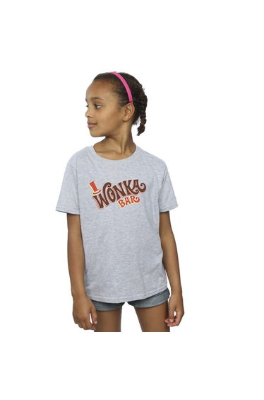 Willy Wonka Girls Bar Logo Cotton T-Shirt - Sports Grey