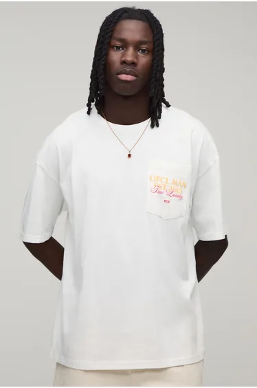 Official Man Luxury Oversized Pocket T-shirt - ecru