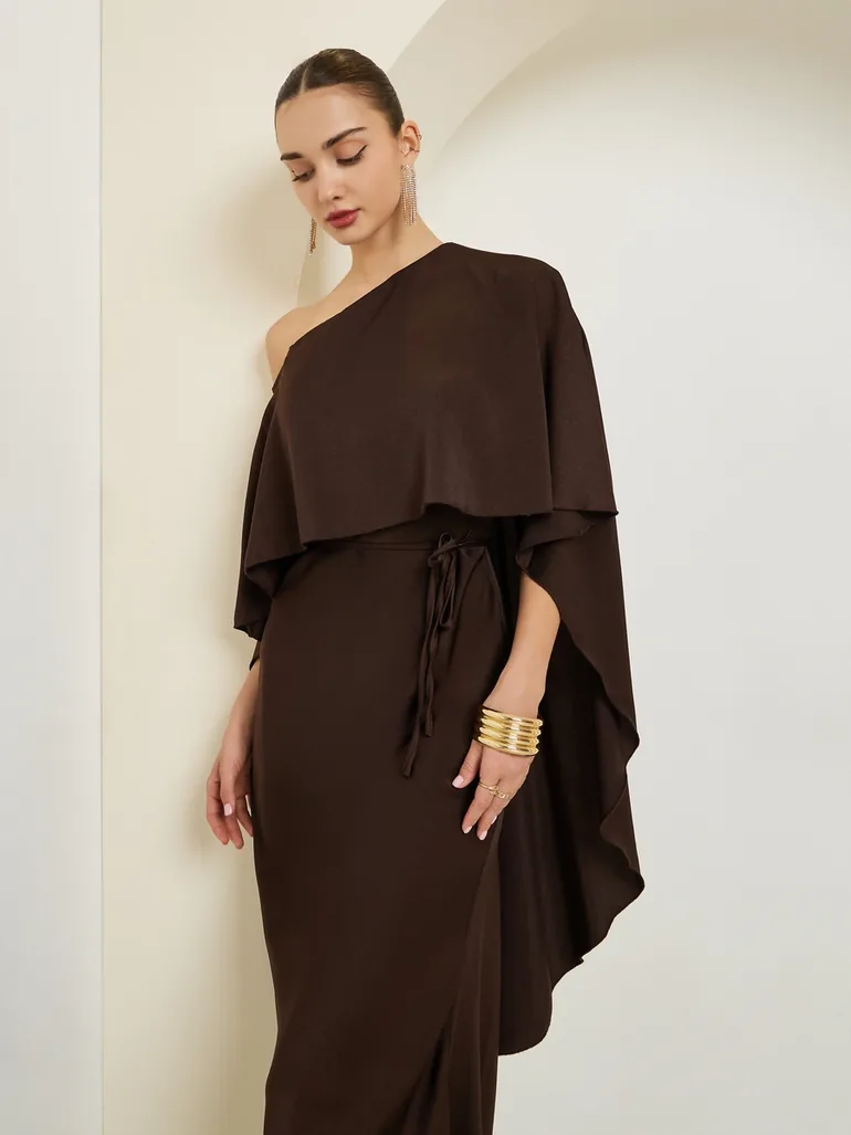 one shoulder cape midi dress Access Fashion