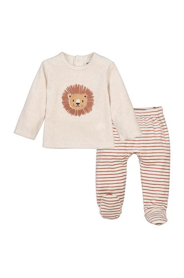 Velour Pyjamas with Lion/Striped Print