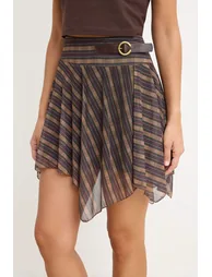 Multicolor Striped A-Line /Bell Form Asymmetrical Normal Waist Mini Tulle Knitted Skirt - 2