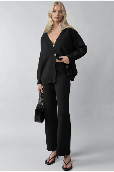 MY FASHION V-Neck Cardigan and Wide Leg Pants Knitwear Set