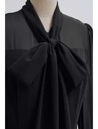 فستان ماكسي شيفون بكشكش بفيونكة بشراشيب خرز - أسود - 4