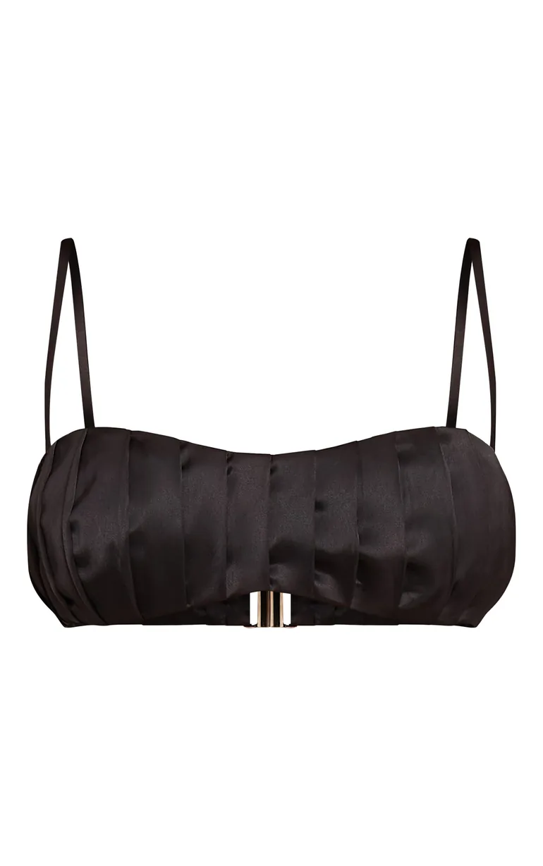 Black Satin Seam Detail Bralet - 4