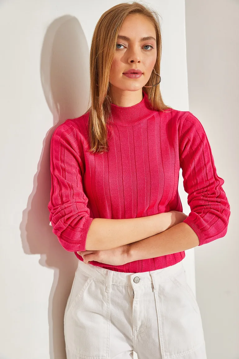 Women's Turtleneck Ribbed Knitwear Sweater - 5