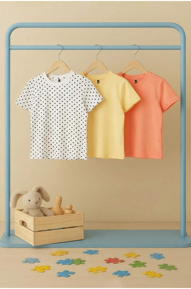 Yellow-Ecru-Orange Plain Knitted T-Shirt