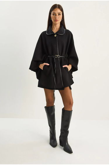 LUCCI Oversized Textured Wool Blend Overcoat with Jacket Collar