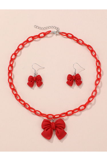 Pack of 2 - Red Bow Pendant Necklace and Earrings