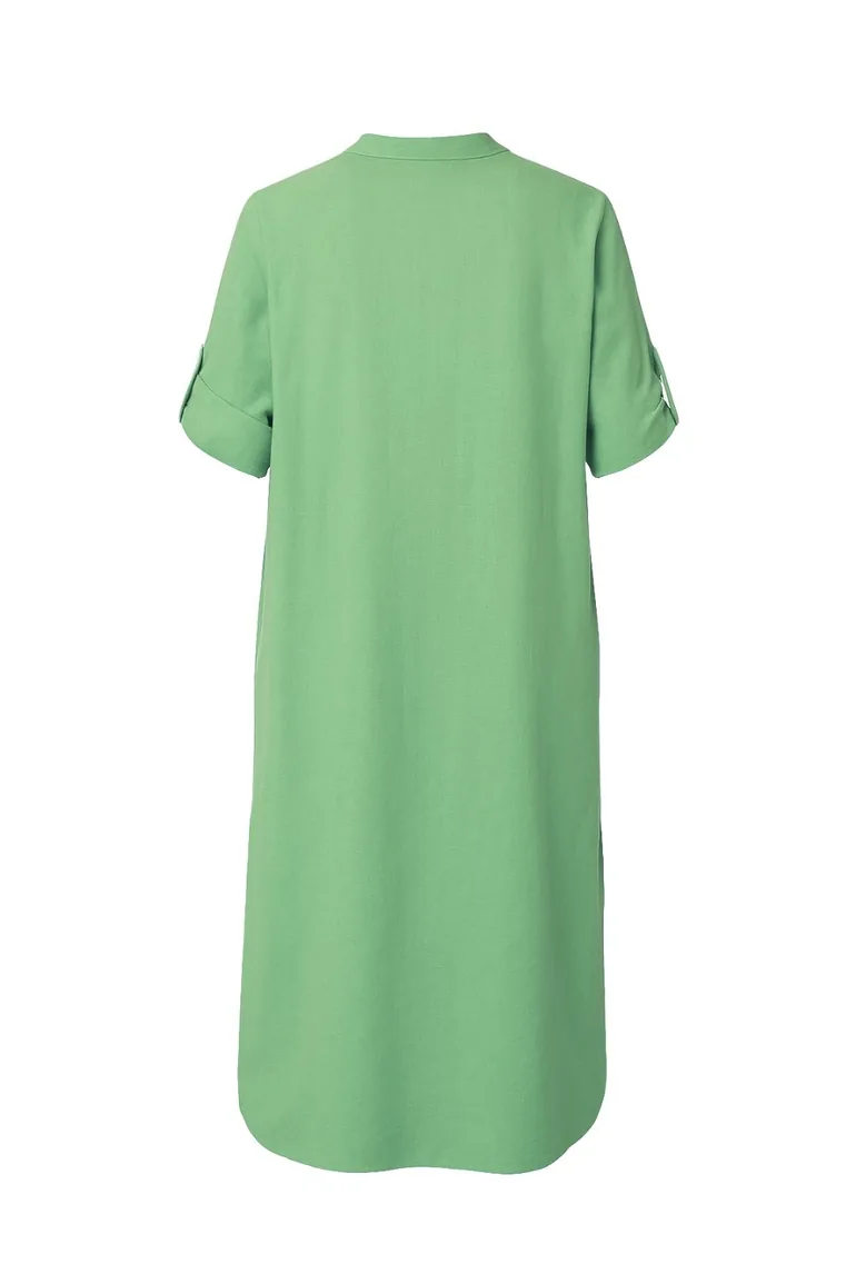 Mizalle Full Collar Linen Look Short Sleeve Long Summer Dress - 1