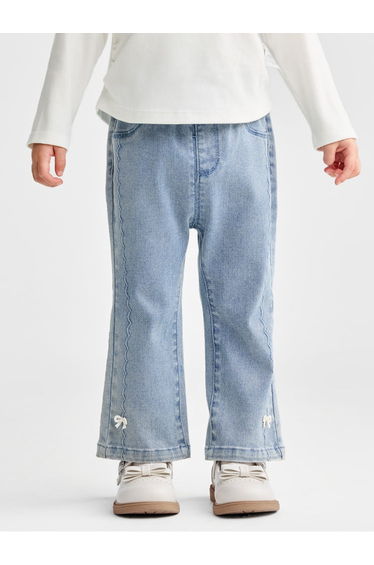 Girls' Denim Pants With Scalloped Stitching