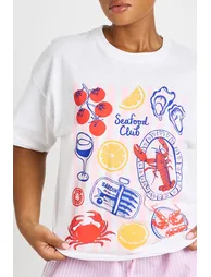 Plus Seafood Club Printed T Shirt - white - 3