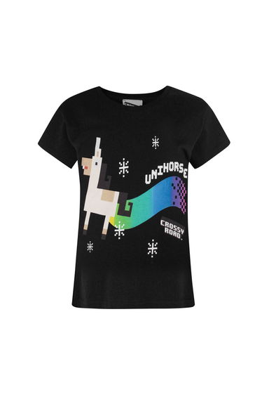 Crossy Road Childrens/Girls Official Unihorse Short Sleeved T-Shirt - Midnight Black