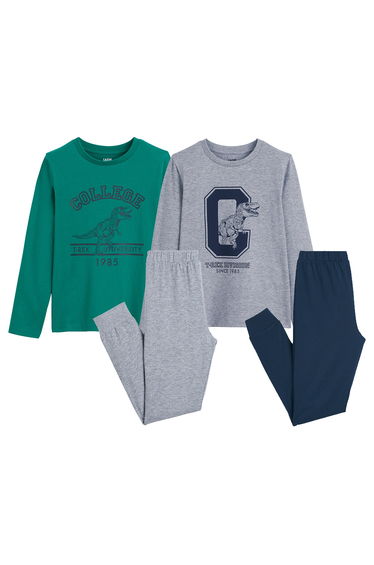 Pack of 2 Pyjamas in Cotton with Dinosaur Campus Print
