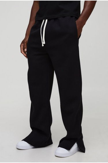 Relaxed Fit Flared Split Hem Joggers - black