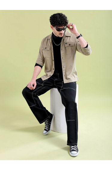 Men Khaki Back Graphic Casual Shirt