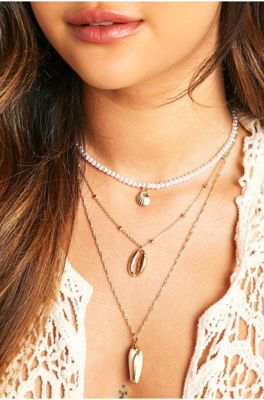 3 Pack Shell Necklaces - gold