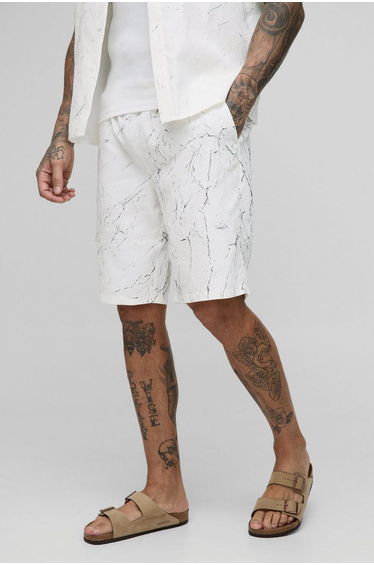 Tall Relaxed Fit Printed Crinkle Shorts - white