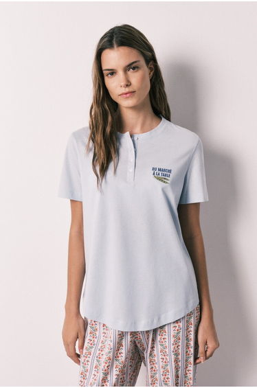 Blue 100% cotton short sleeve T-shirt