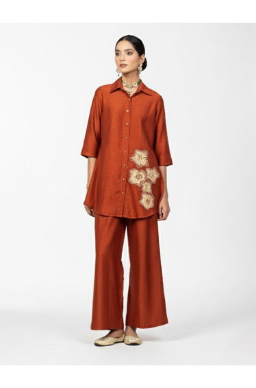 Women Embroidered Shirt and Wide Leg Trousers Co-ords