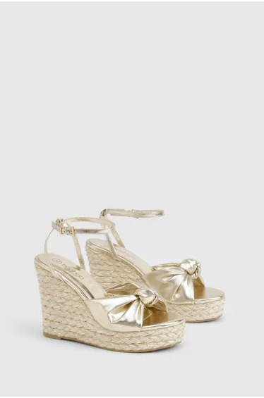 Wide Fit Knot Detail 2 Part Wedges - gold