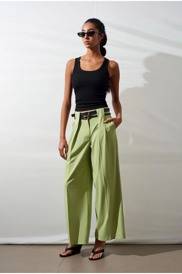 Dilvin High-Waist Wide-Leg Pleated Trousers