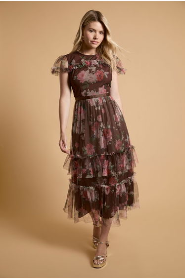 Printed Tulle Maxi Dress
