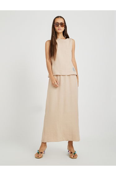 Embroidered Detail Round Neck Tank Top and Skirt Co-Ords