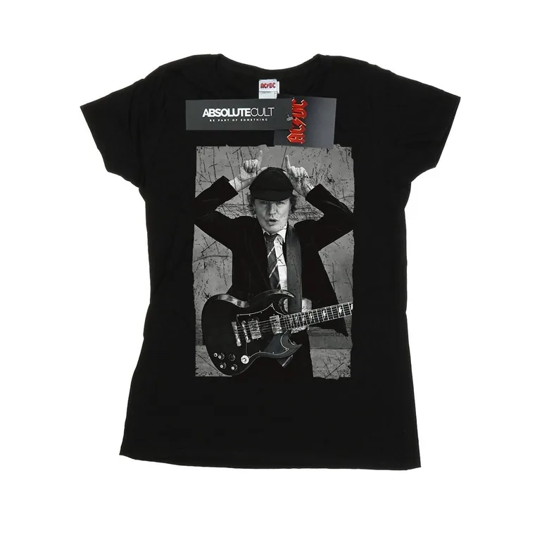 AC/DC Womens/Ladies Angus Young Distressed Photo Cotton T-Shirt - Black - 2