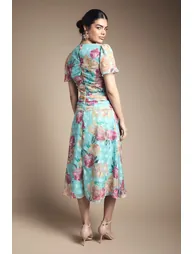 Floral Spot Burn Out Ruched Midi Dress - 2