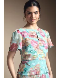 Floral Spot Burn Out Ruched Midi Dress - 1
