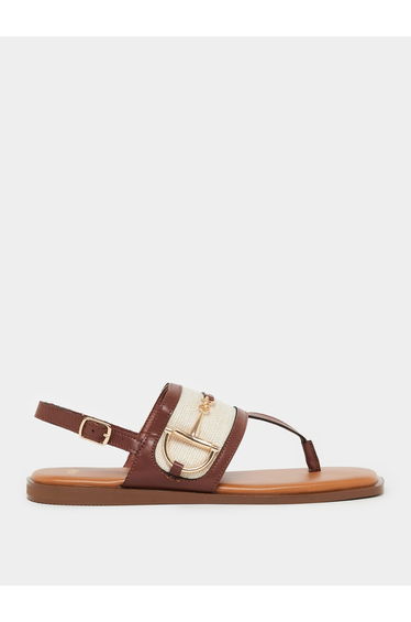 Women Brown Flat Sandals with Equestrian Detail