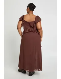 Plus Chiffon Ruffle Hem Angel Sleeve Midaxi Dress - chocolate - 1