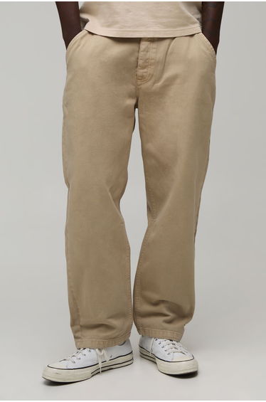 Skate Fit Crop Half & Half Waistband Washed Twill Trousers - taupe