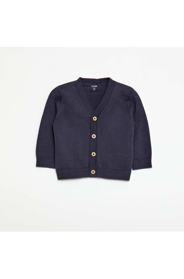 Fine knit V-neck cardigan BLUE