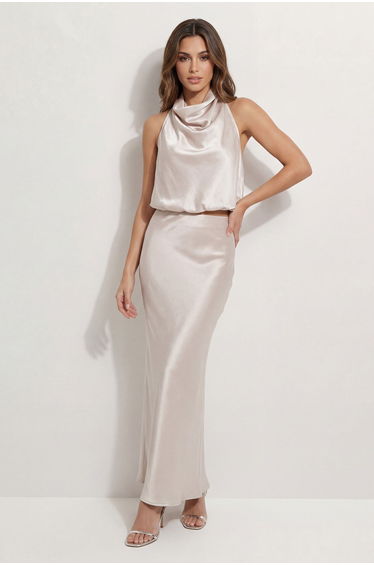 Premium Satin Draped Crop Top Co-Ord