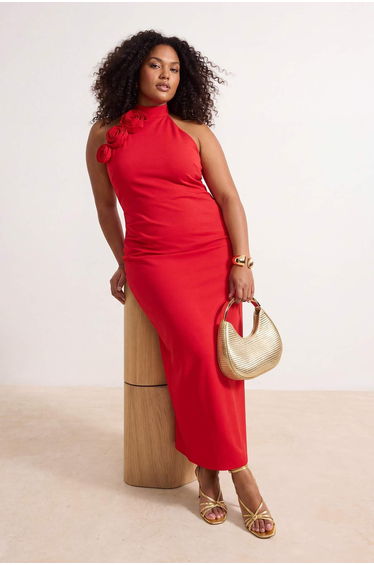 Red Finike Woven Plus Size Dress
