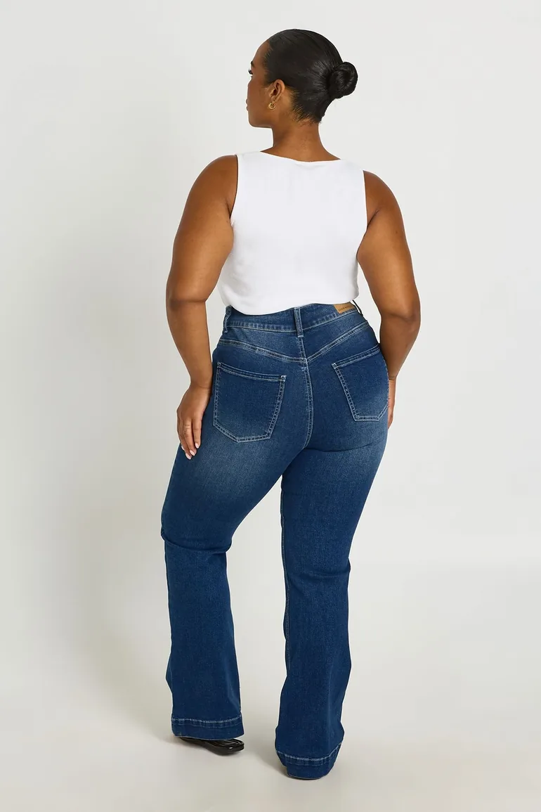 Plus Mid Waist Seam Detail Flare Jean - vintage wash - 1