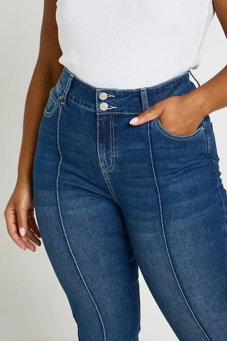 Plus Mid Waist Seam Detail Flare Jean - vintage wash - 3