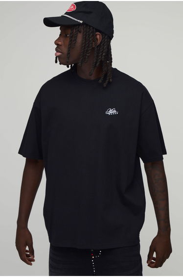 Oversized Heavyweight Rodeo Slogan T-Shirt - black