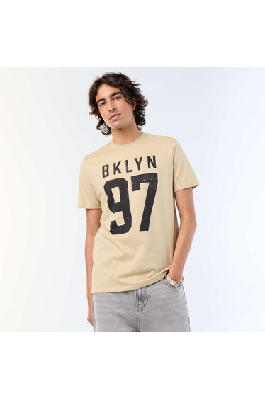 Printed Short-Sleeved T-Shirt BEIGE