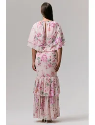Never Let Go | Pink Floral Print Chiffon Maxi Dress With Tiered Hem - 2