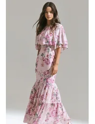 Never Let Go | Pink Floral Print Chiffon Maxi Dress With Tiered Hem - 1