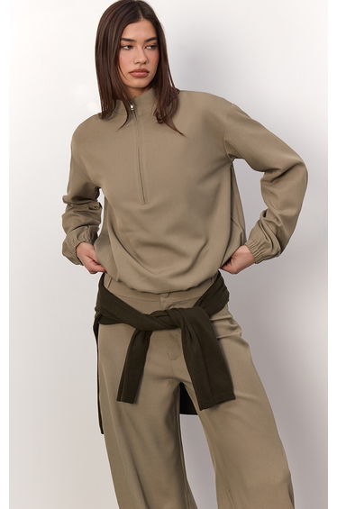 Light Khaki Woven Quarter Zip Jacket