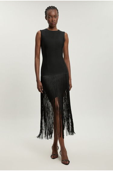 Petite Figure Form Bandage Tassel Hem Knitted Dress