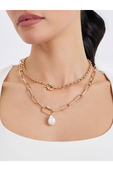 Set of 2 - Faux Pearl Drop Necklace