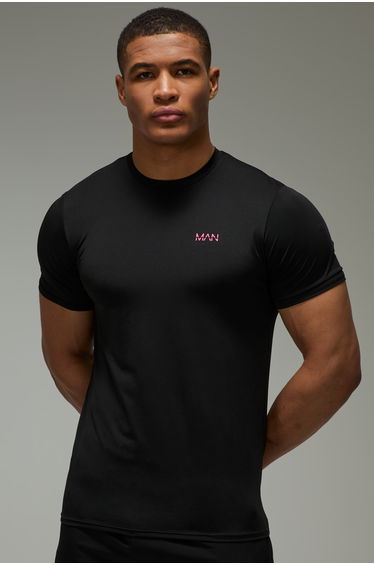 Man Active Regular Fit Neon Logo T-shirt - black