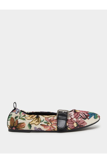 Beige Jacquard Floral Ballerina