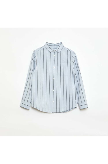 Striped Cotton Shirt with Chest Pocket BLUE