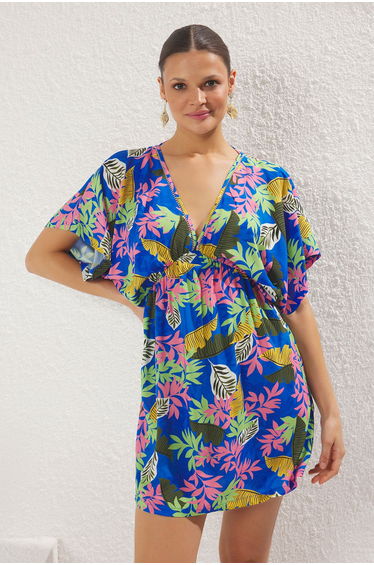 Floral Patterned Mini Woven Beach Dress