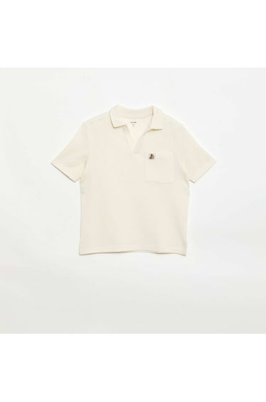 Honeycomb knit polo shirt WHITE